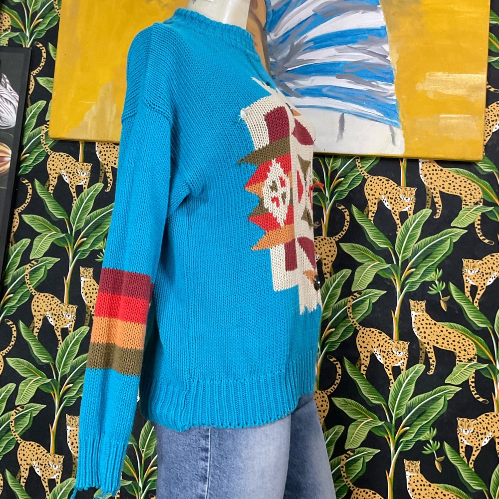 SOLD Grungy vintage southwestern knit pullover sweater OSFM - Picture 4 of 12